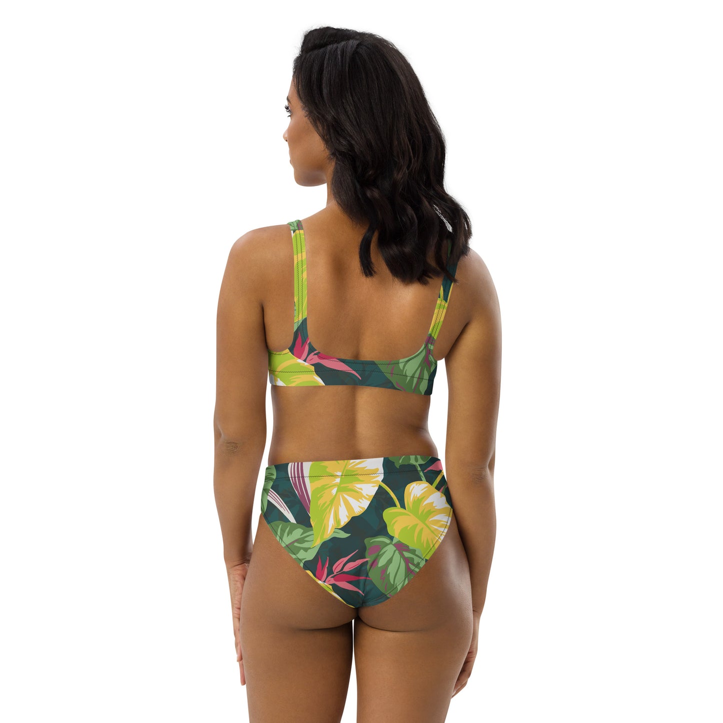 Neon Green Leaves Recycled high-waisted bikini