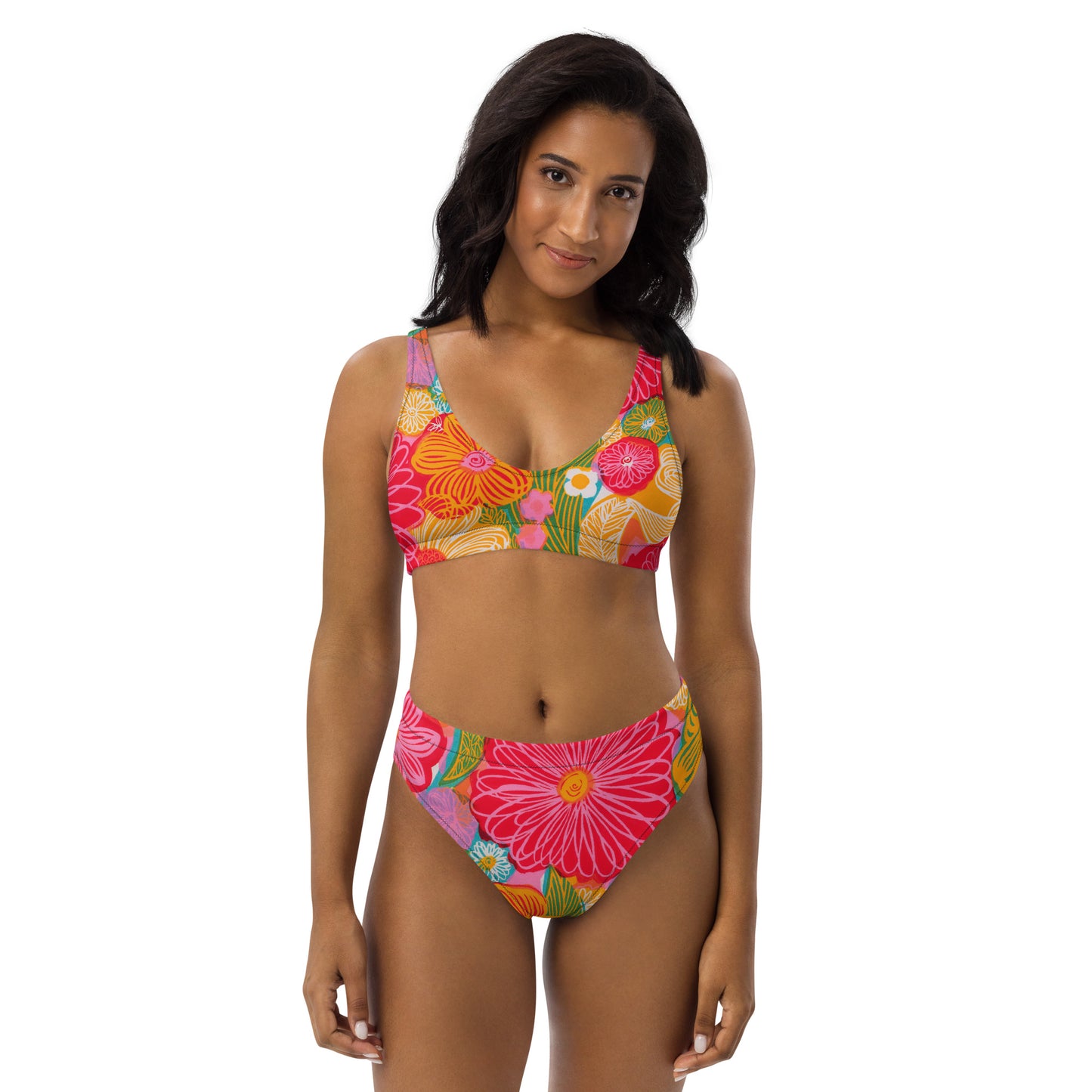 Retro Floral Recycled high-waisted bikini