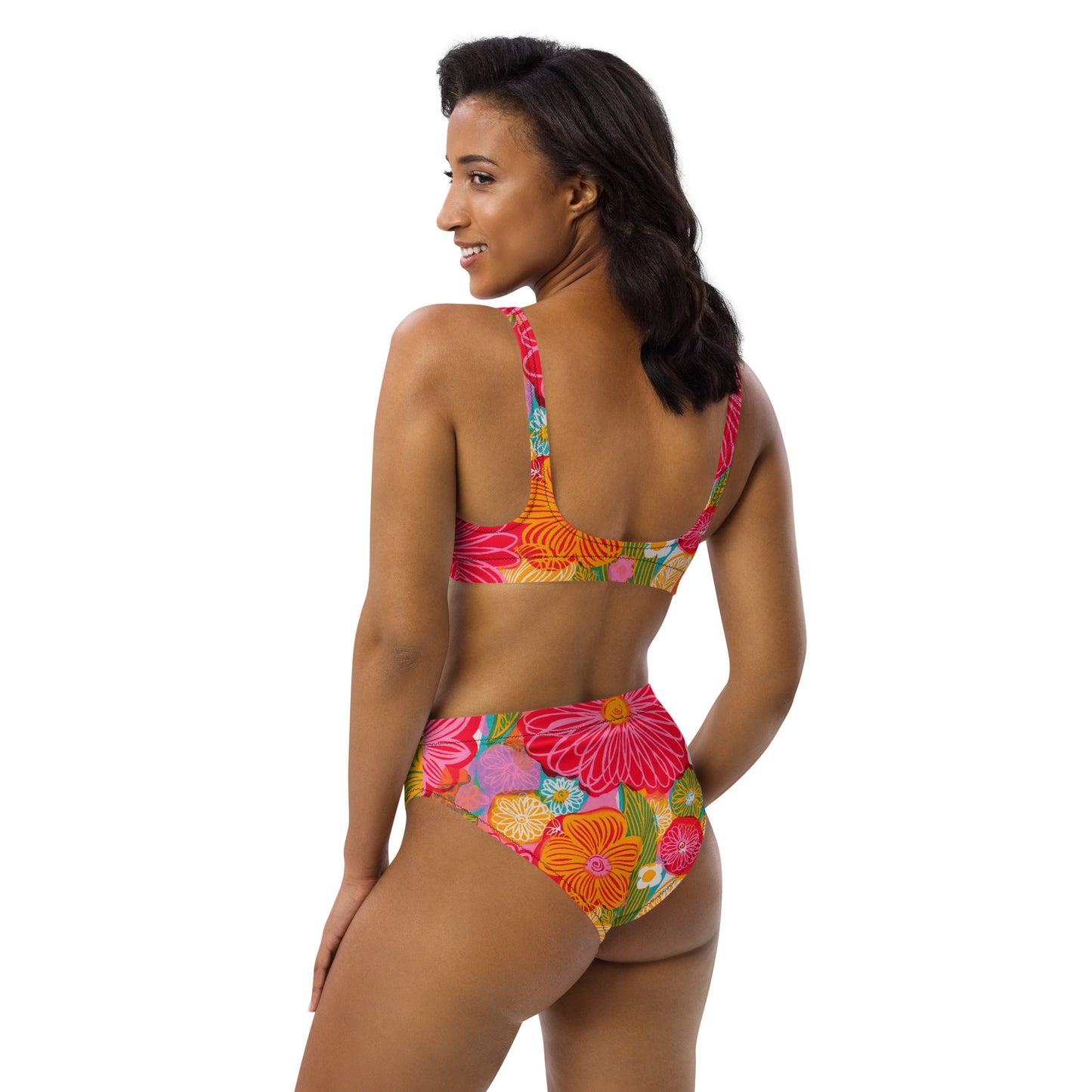 Retro Floral Recycled high-waisted bikini