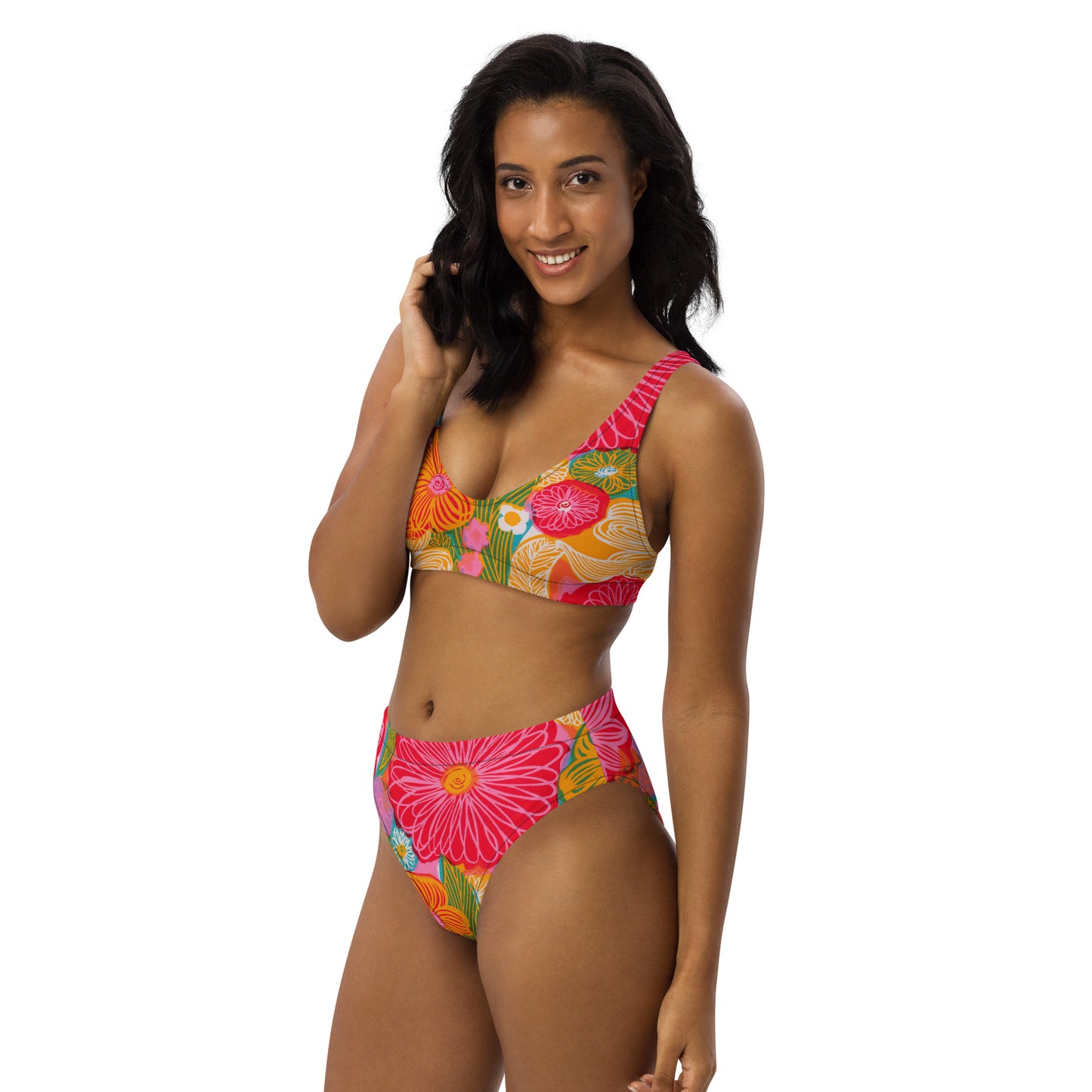 Retro Floral Recycled high-waisted bikini