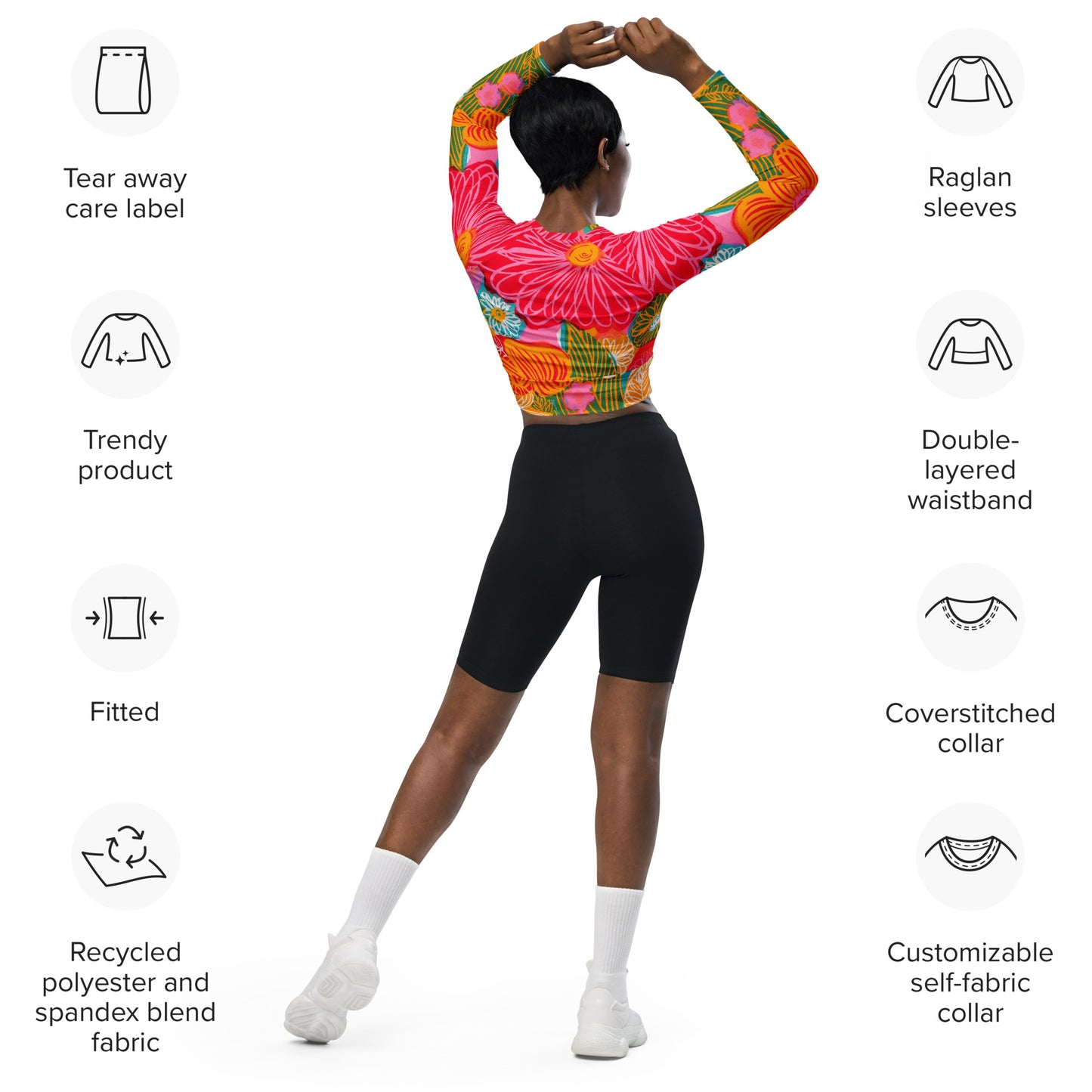 Bright Florals Recycled long-sleeve crop top