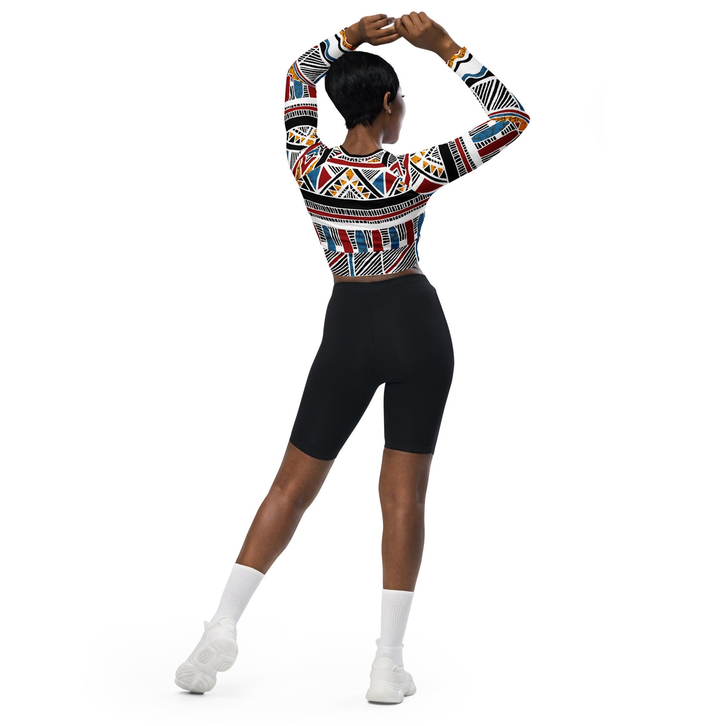 Recycled Primary Colors Aztec long-sleeve crop top