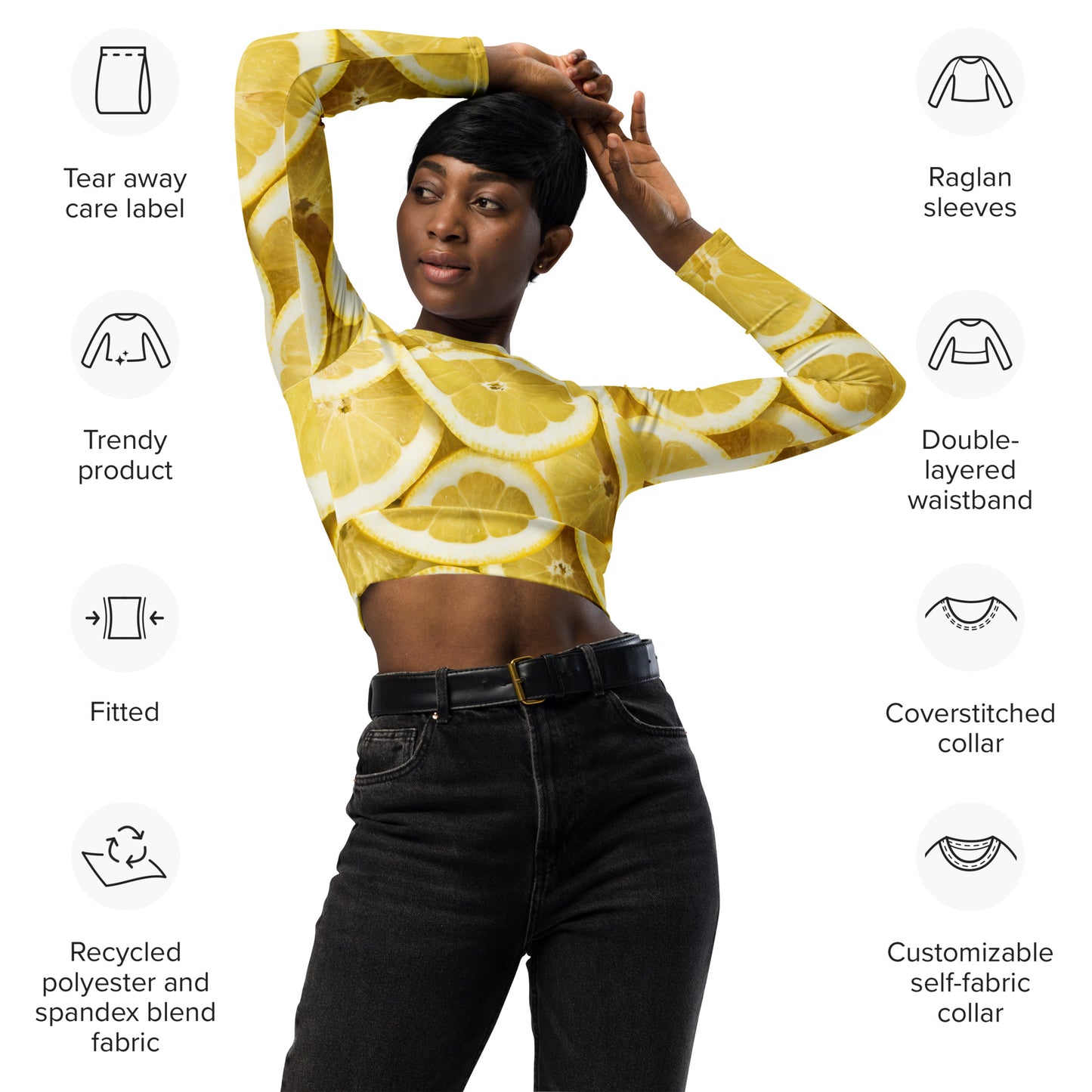 Lemon Recycled long-sleeve crop top