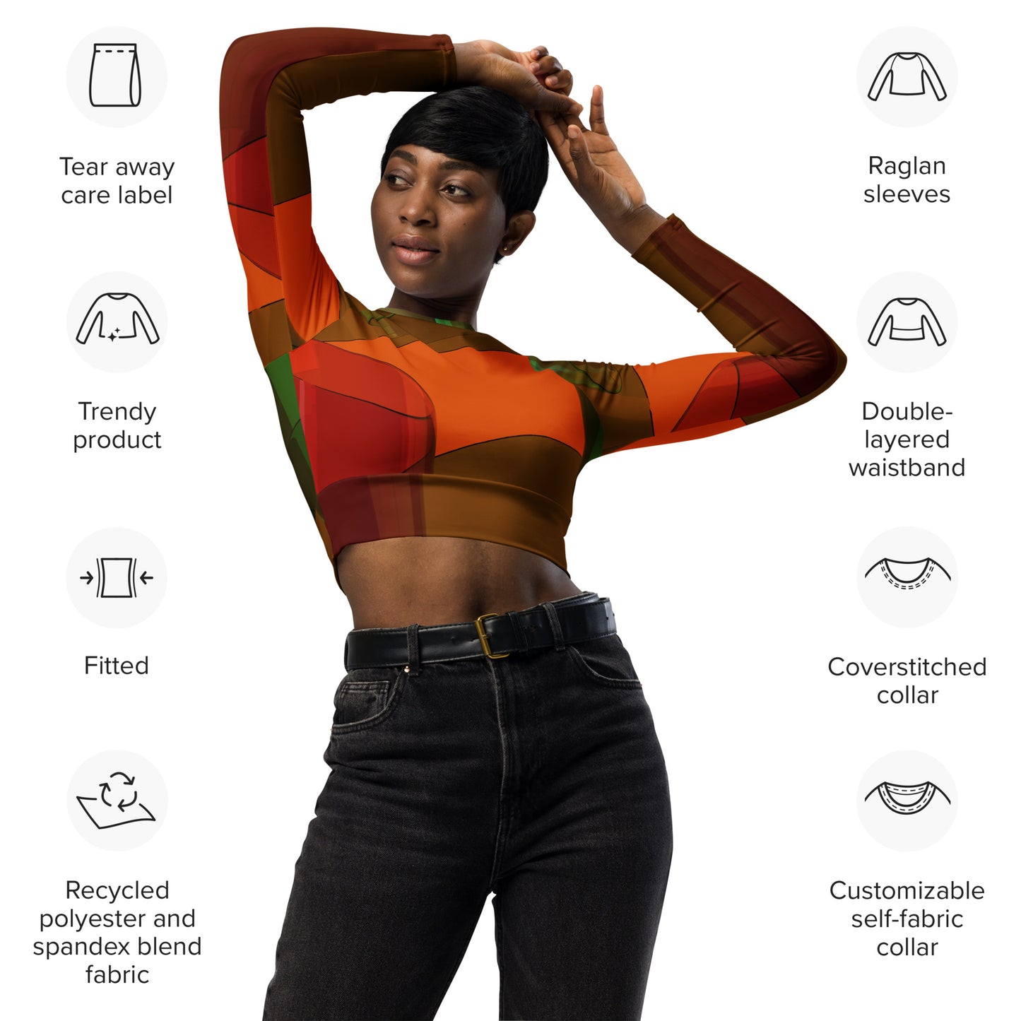 Rasta Colors Recycled long-sleeve crop top