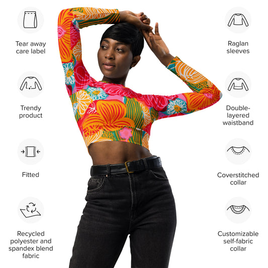 Bright Florals Recycled long-sleeve crop top