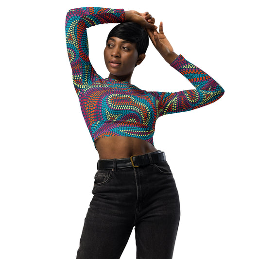 Recycled Monet long-sleeve crop top