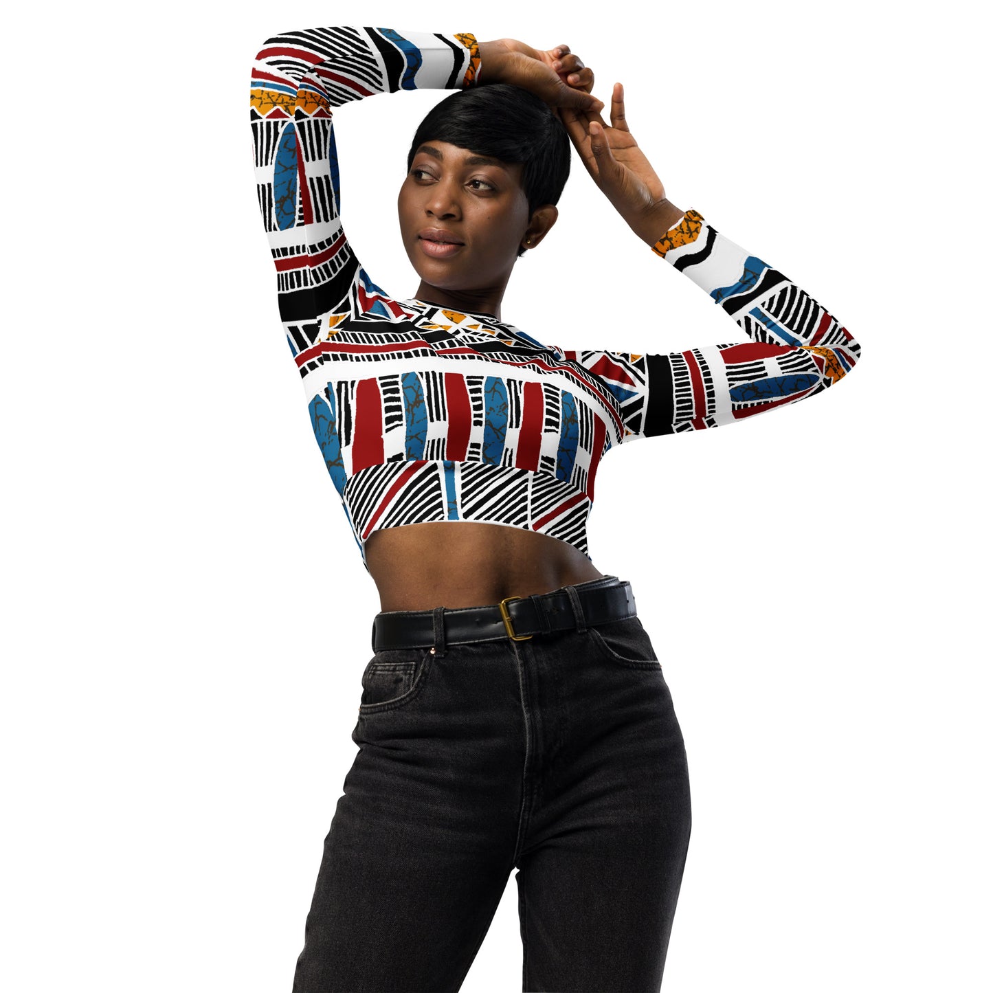 Recycled Primary Colors Aztec long-sleeve crop top