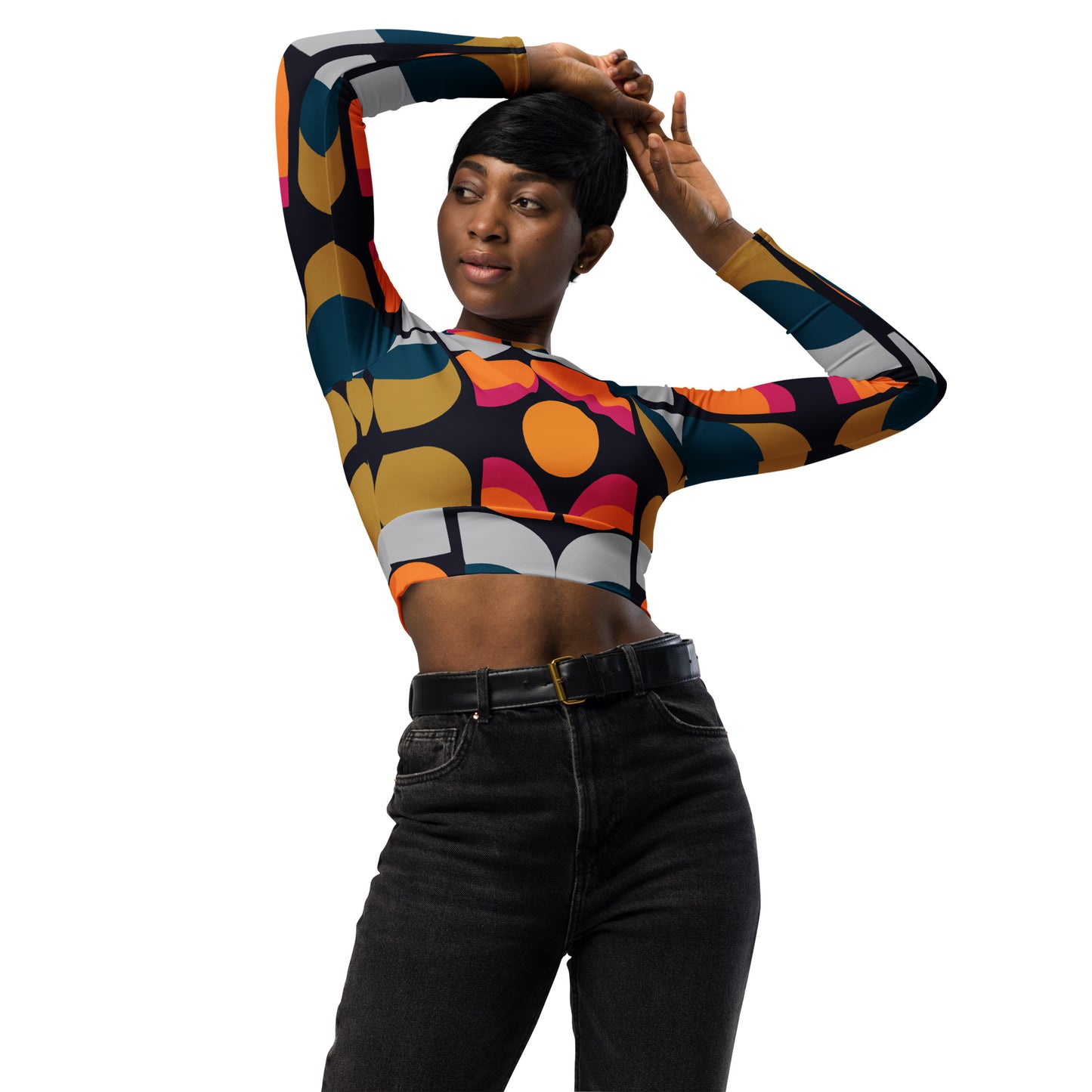 Recycled Petal Shapes long-sleeve crop top