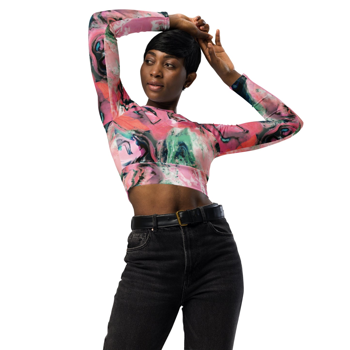 Recycled Pink Oil Paint long-sleeve crop top