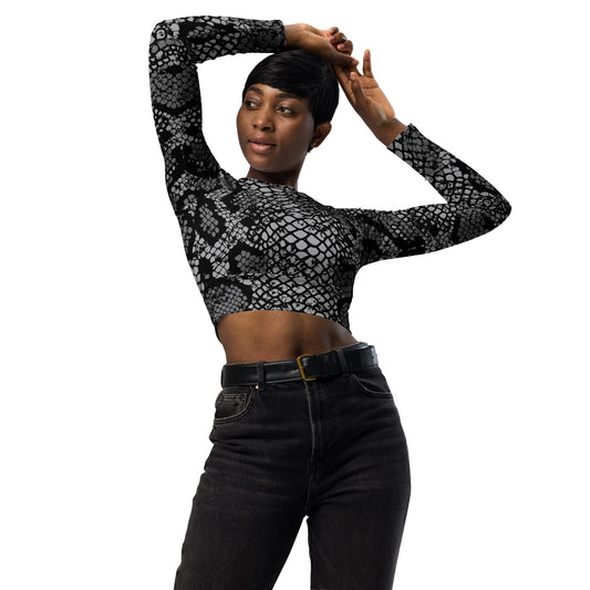 Recycled Snakeskin long-sleeve crop top