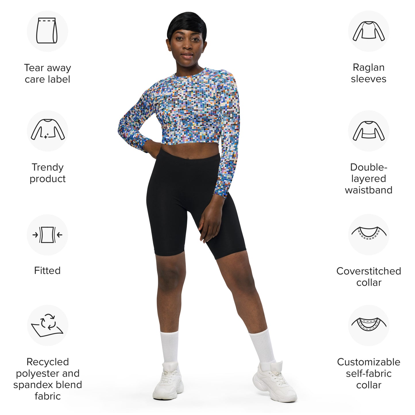 Pixels Recycled long-sleeve crop top