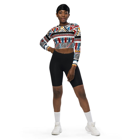 Recycled Primary Colors Aztec long-sleeve crop top