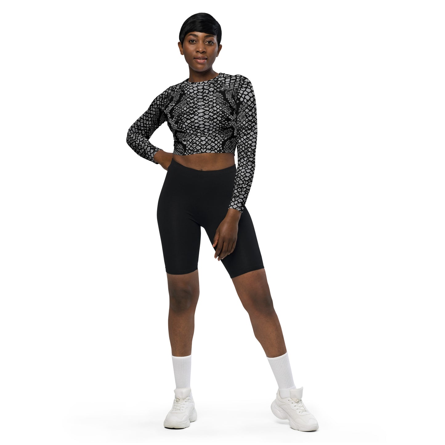 Recycled Snakeskin long-sleeve crop top