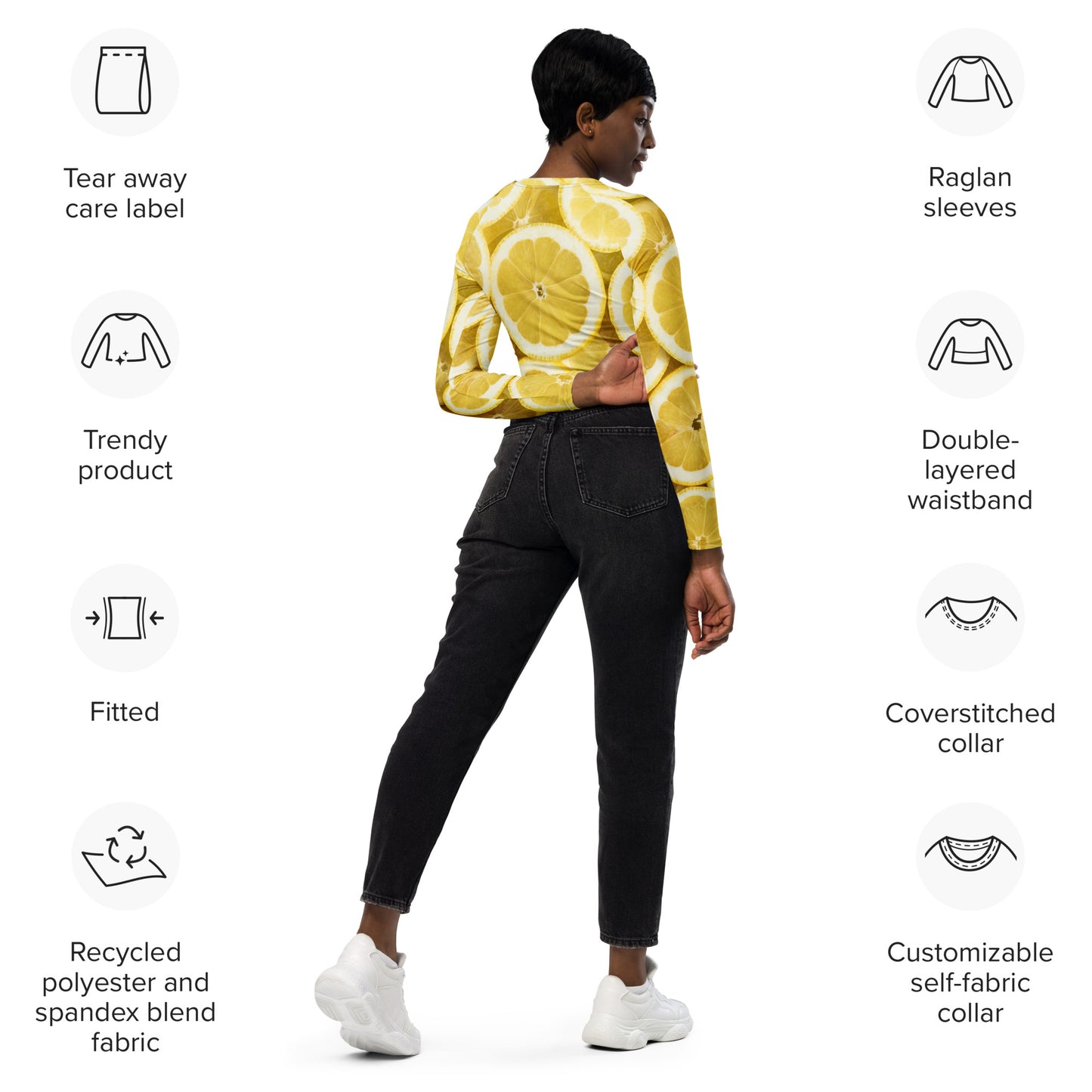 Lemon Recycled long-sleeve crop top