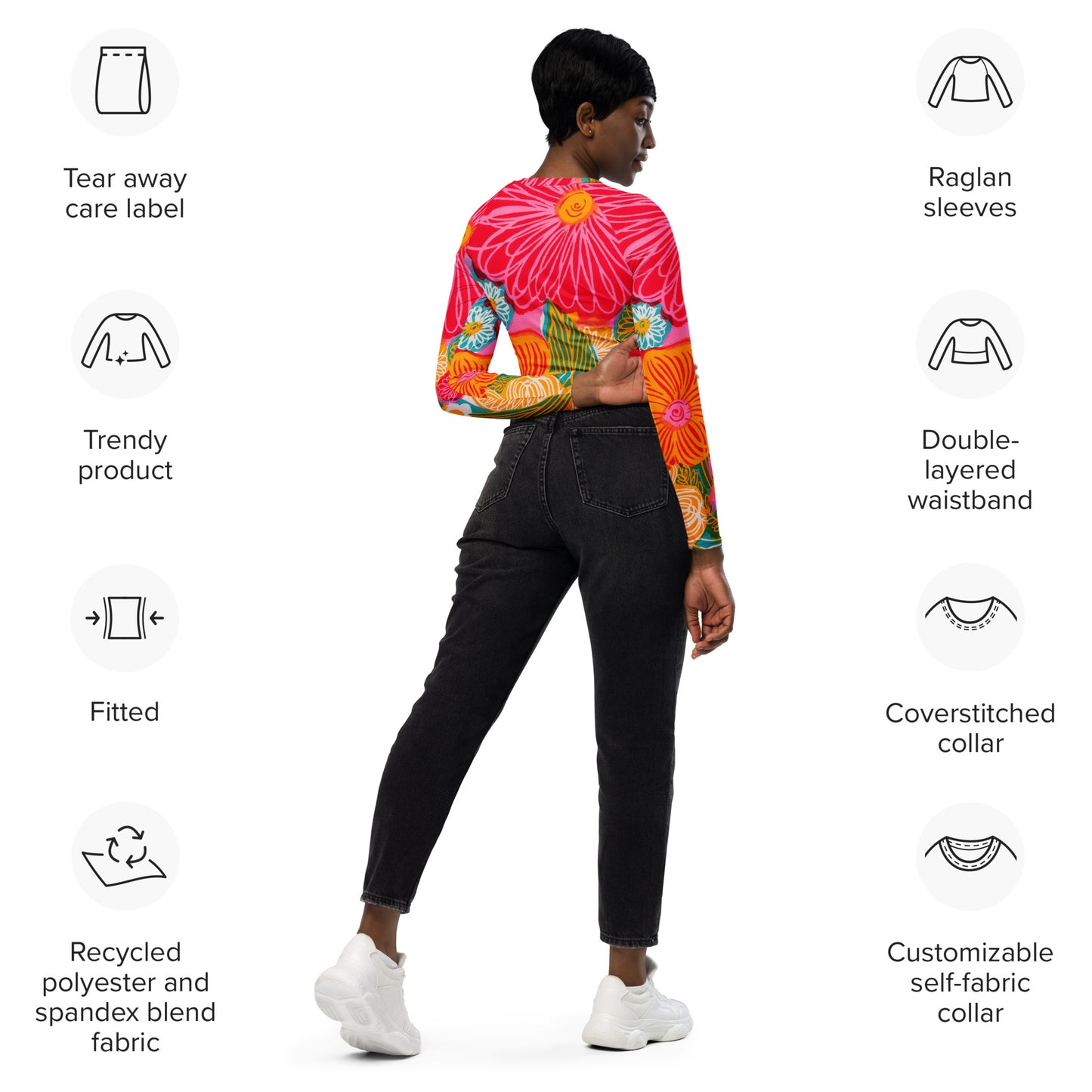 Bright Florals Recycled long-sleeve crop top