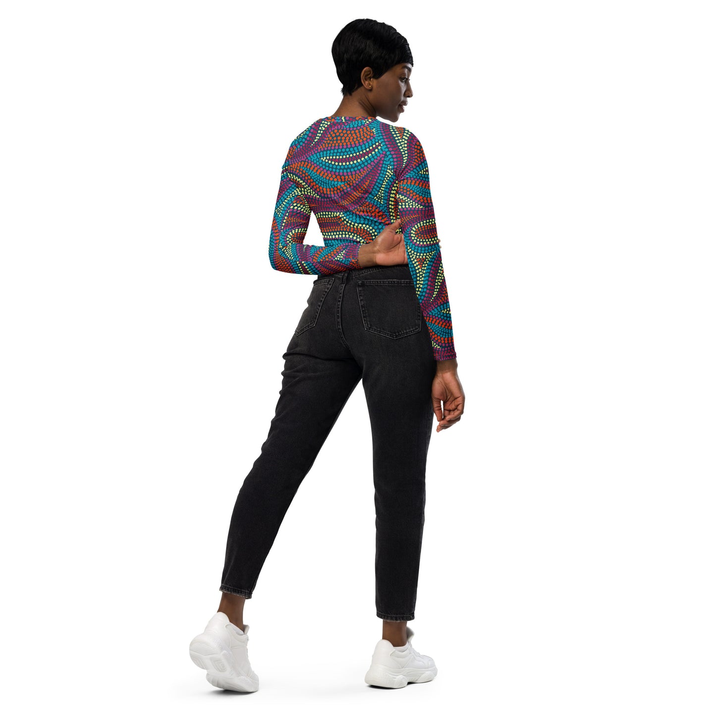 Recycled Monet long-sleeve crop top