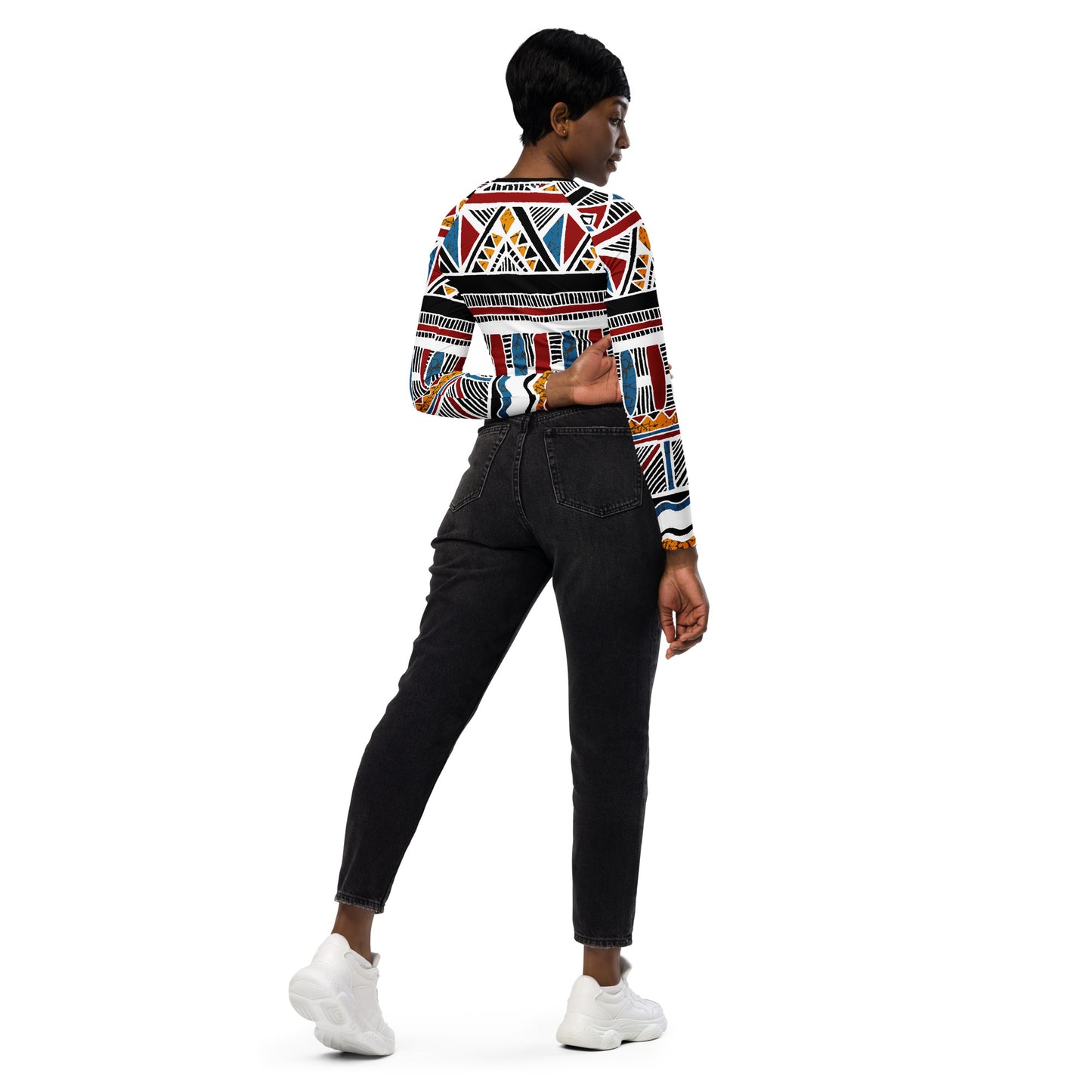 Recycled Primary Colors Aztec long-sleeve crop top