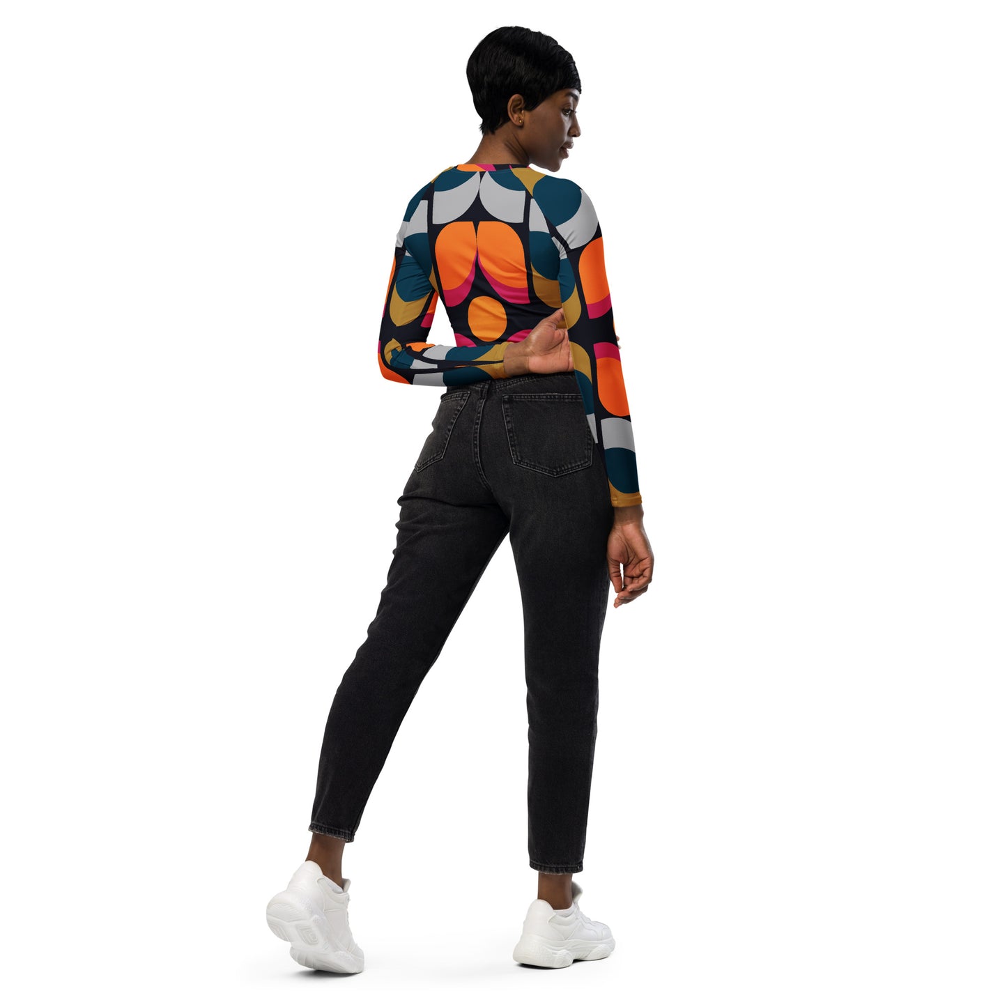 Recycled Petal Shapes long-sleeve crop top