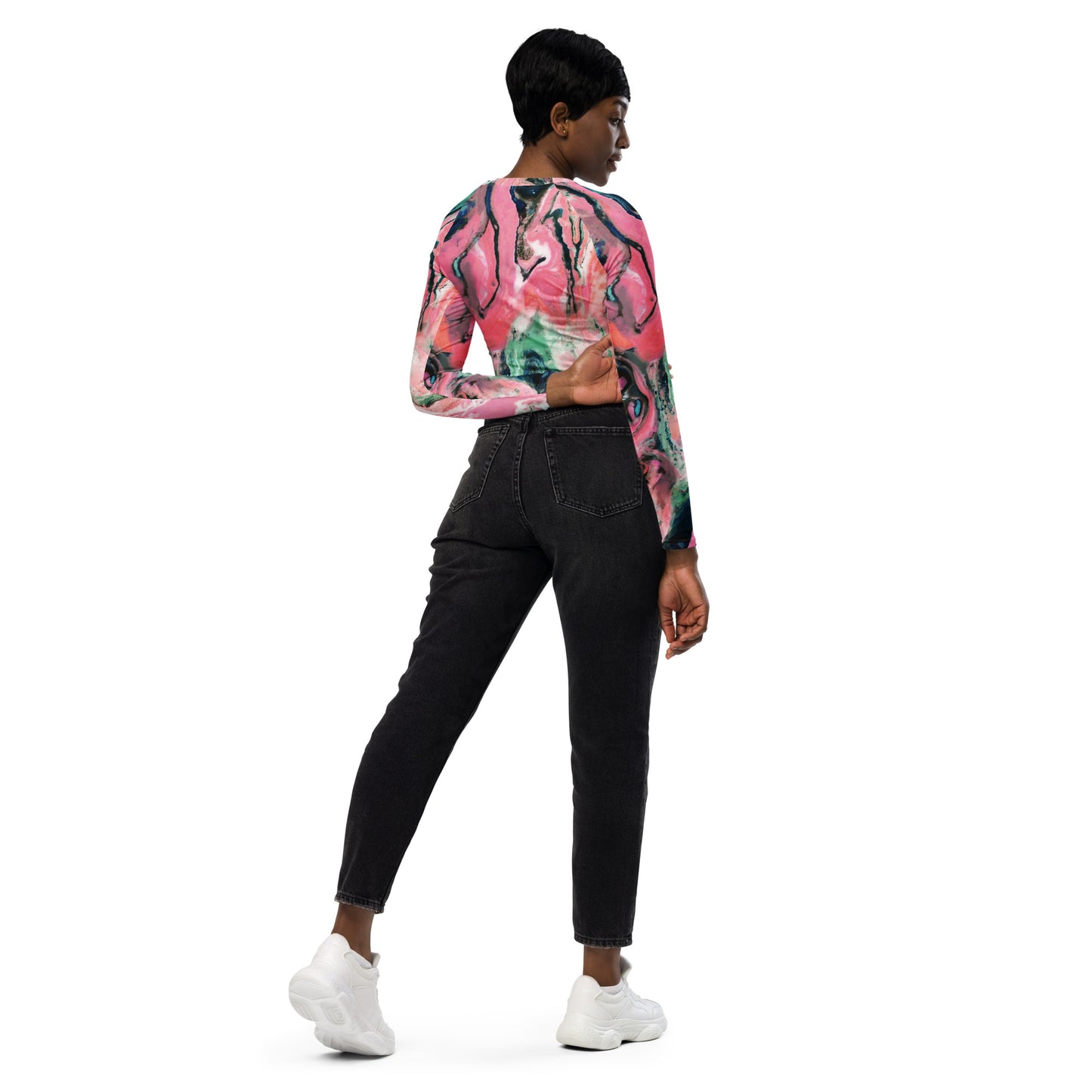 Recycled Pink Oil Paint long-sleeve crop top