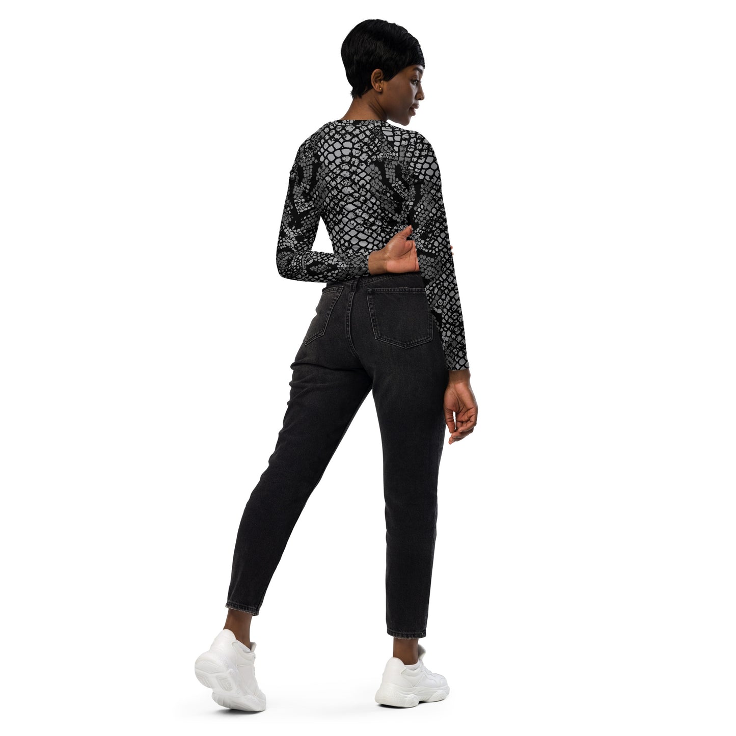 Recycled Snakeskin long-sleeve crop top