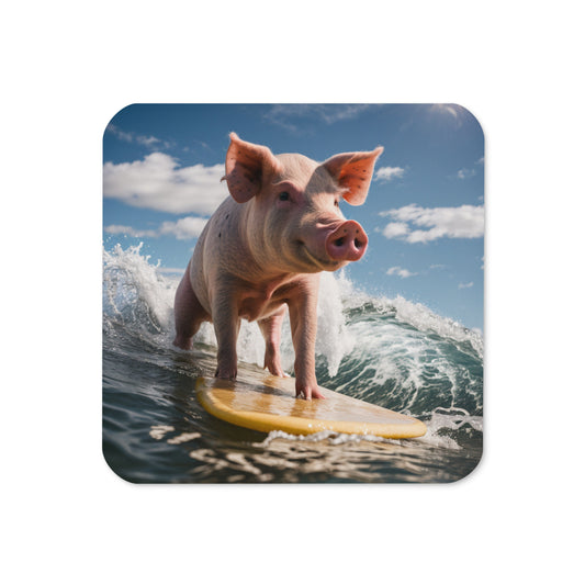 Surf Pig Cork-back coaster