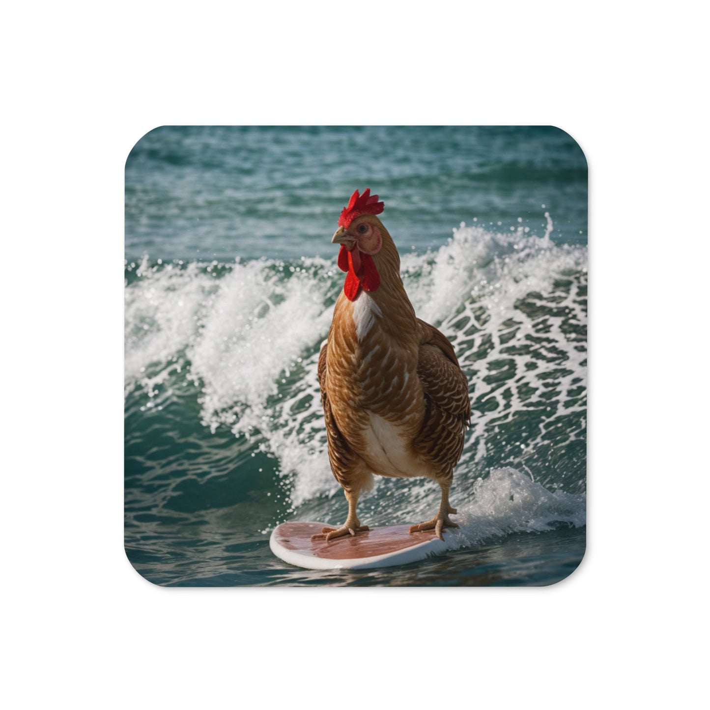 Surfing Chicken Cork-back coaster