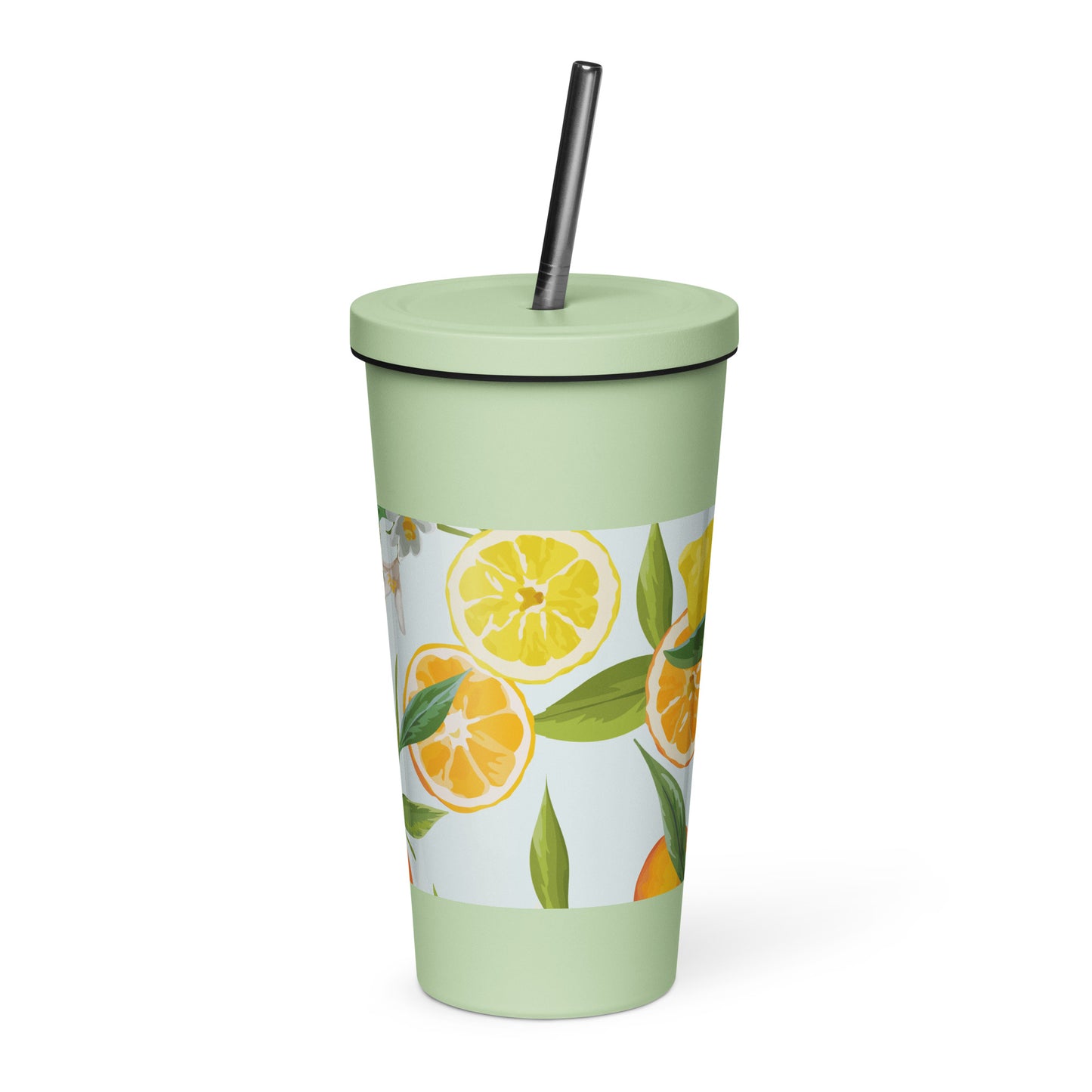 Citrus Insulated tumbler with a straw