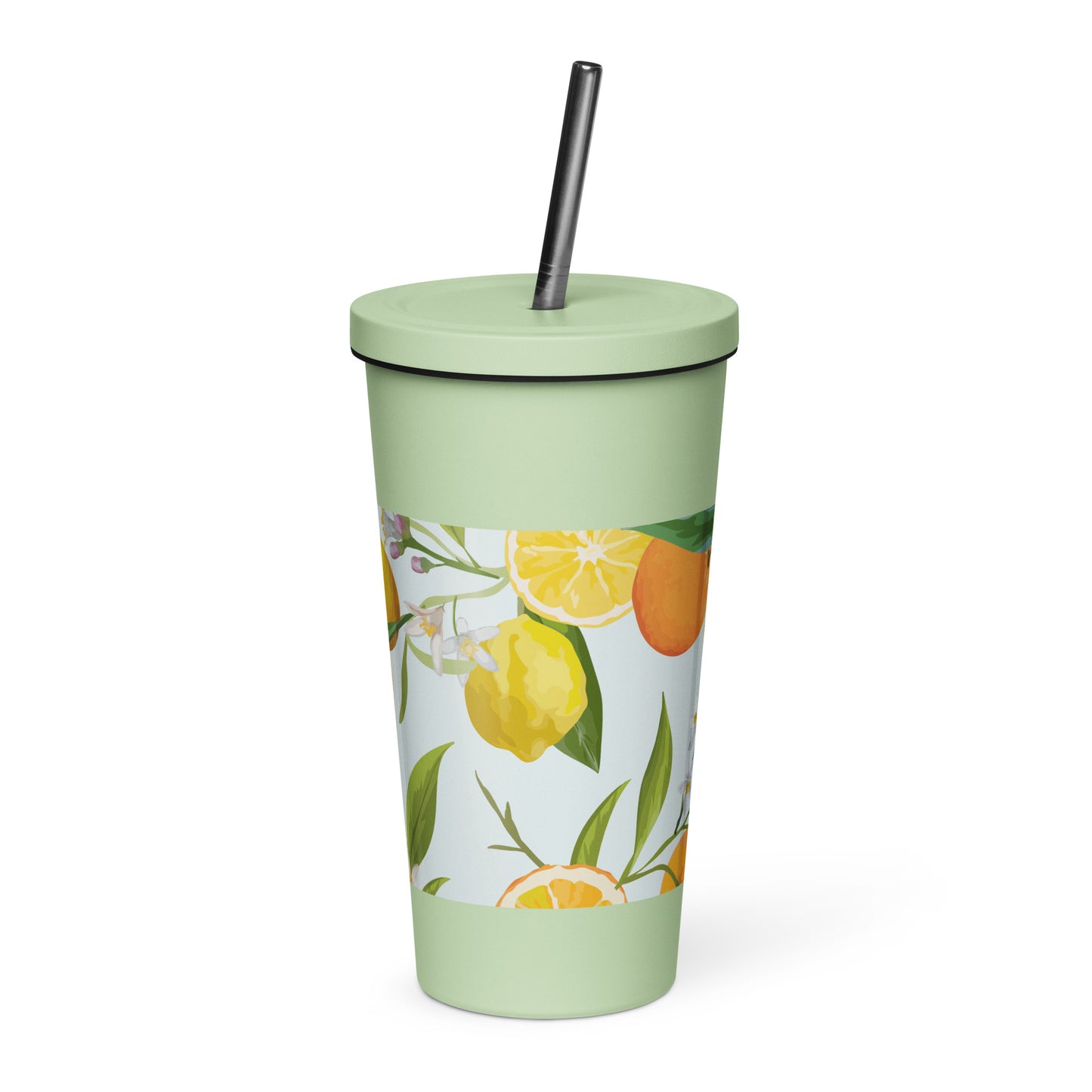 Citrus Insulated tumbler with a straw