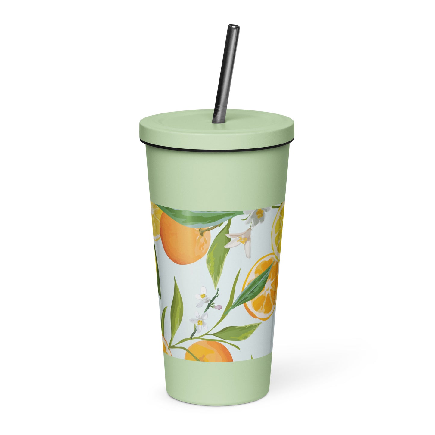 Citrus Insulated tumbler with a straw