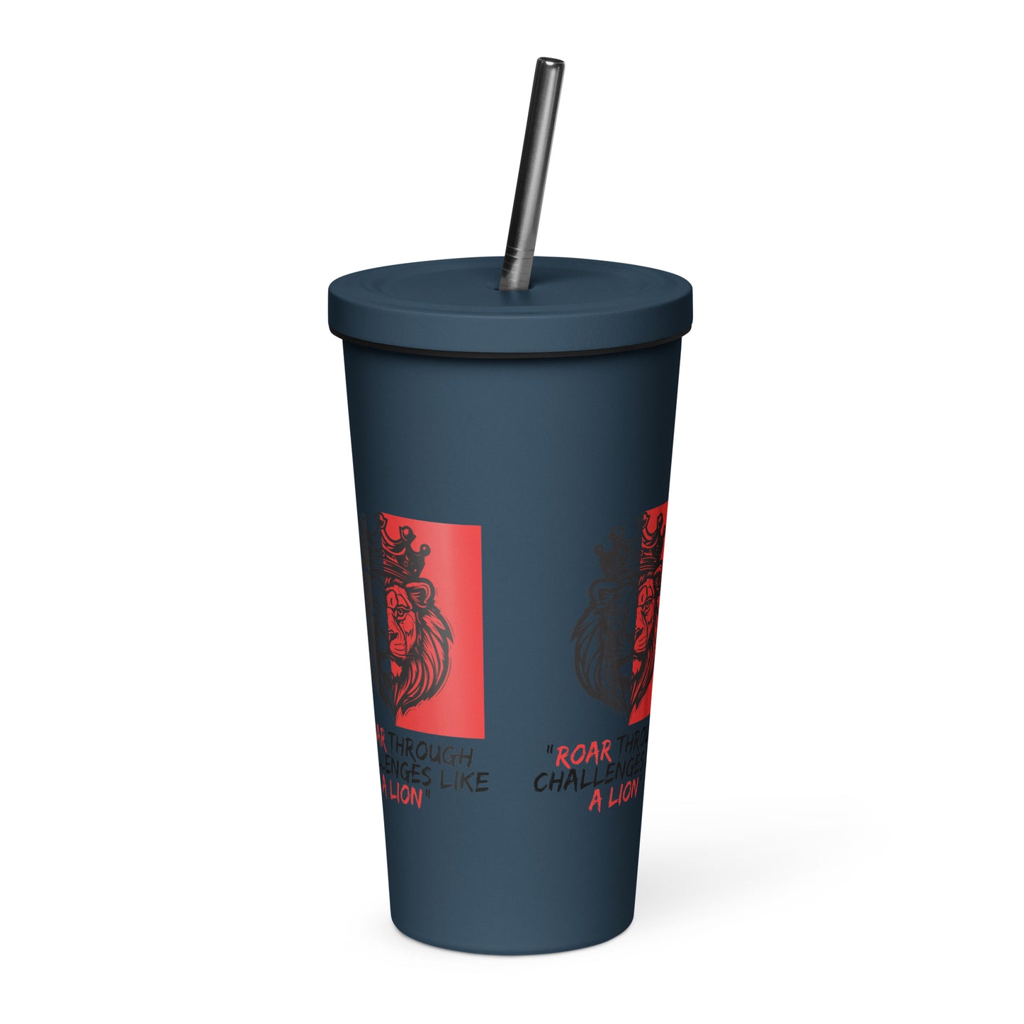 Lion Insulated tumbler with a straw