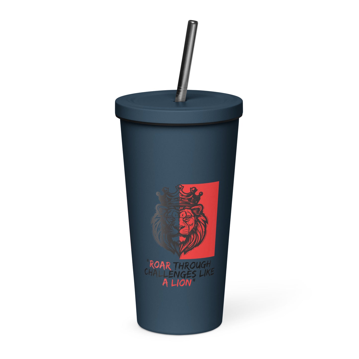 Lion Insulated tumbler with a straw