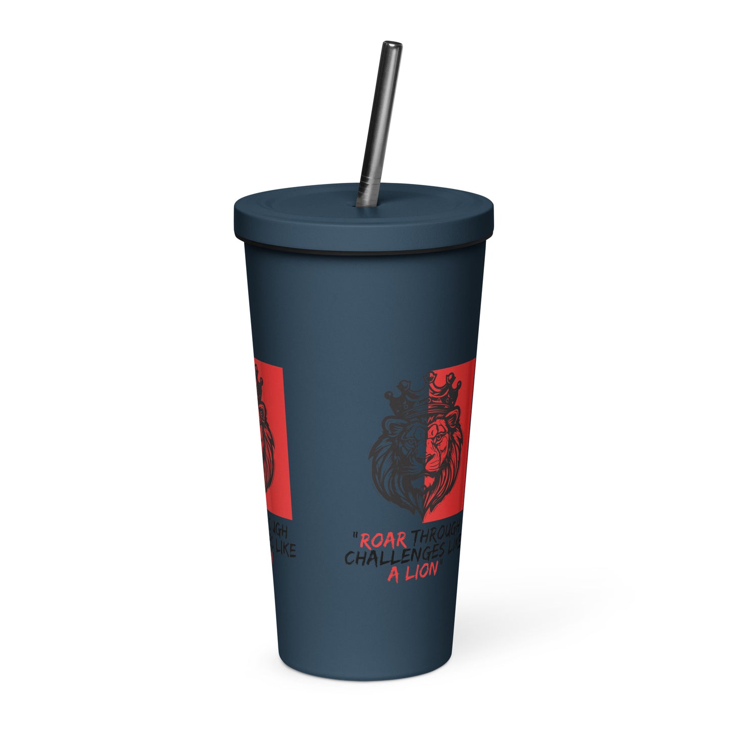 Lion Insulated tumbler with a straw