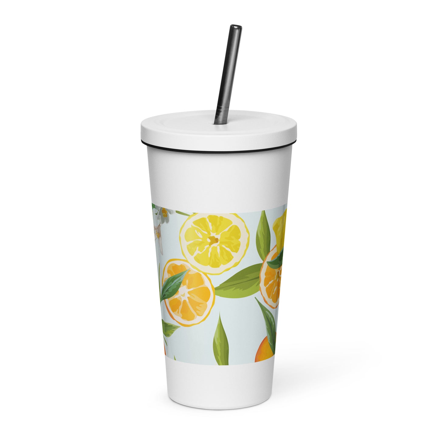 Citrus Insulated tumbler with a straw