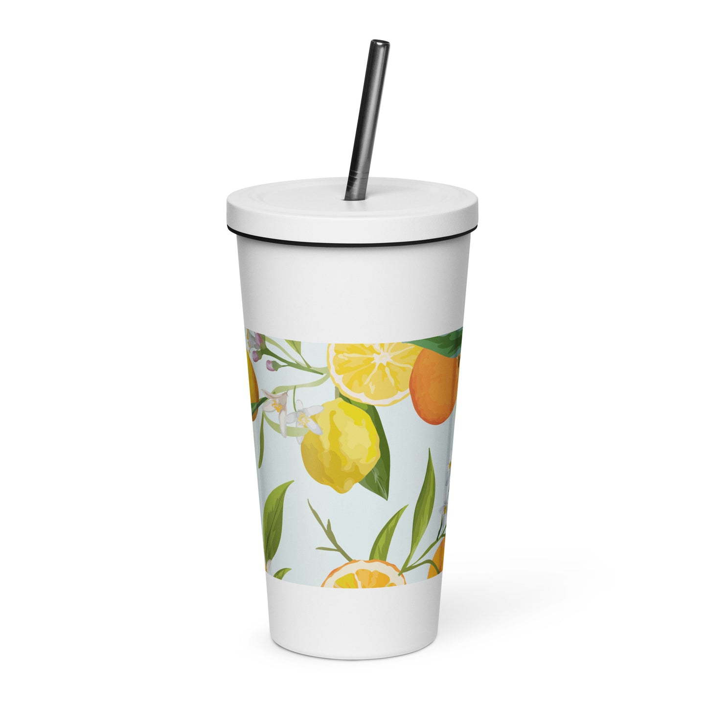 Citrus Insulated tumbler with a straw