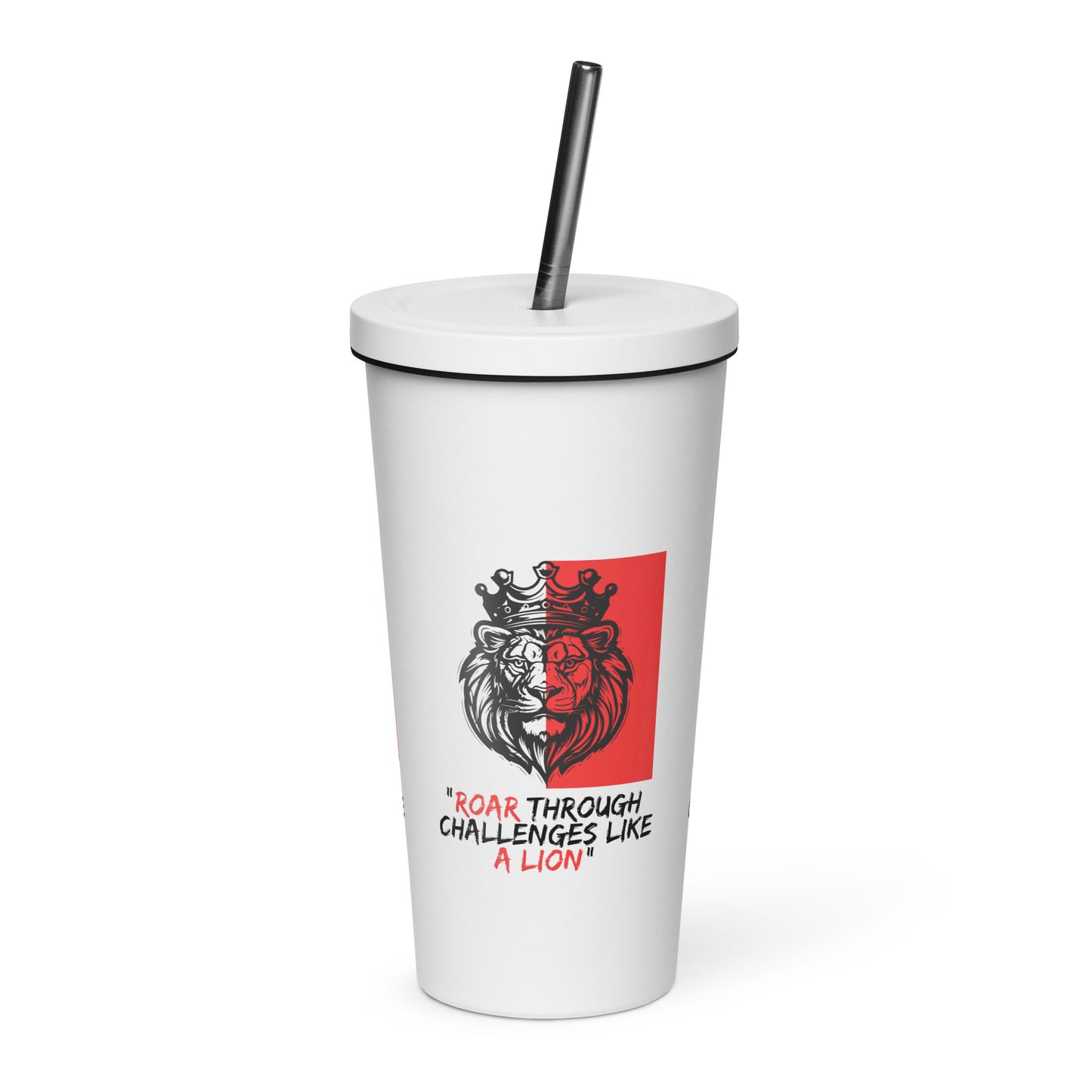 Lion Insulated tumbler with a straw