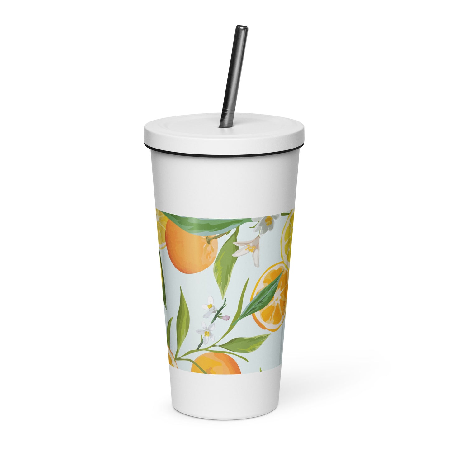 Citrus Insulated tumbler with a straw