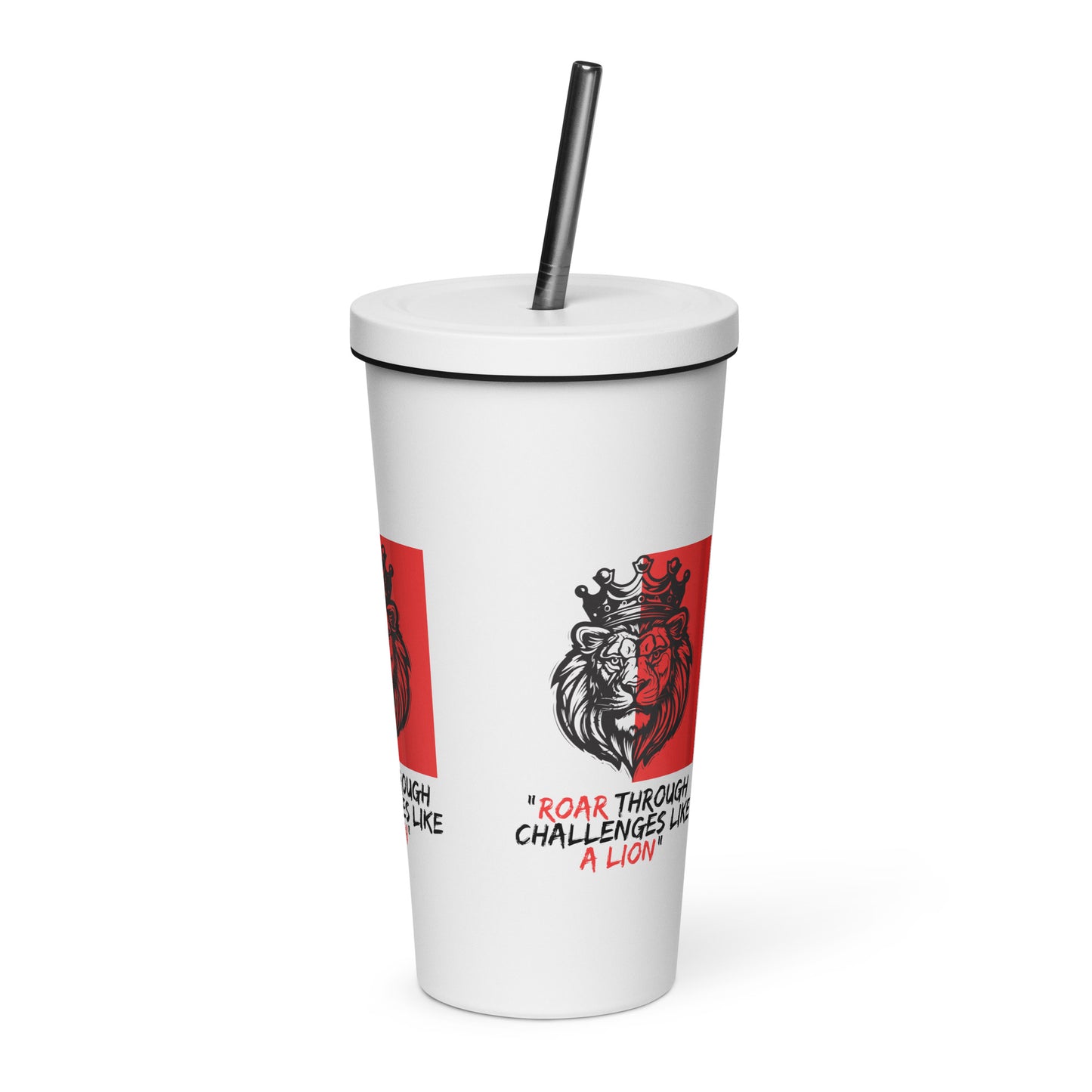 Lion Insulated tumbler with a straw