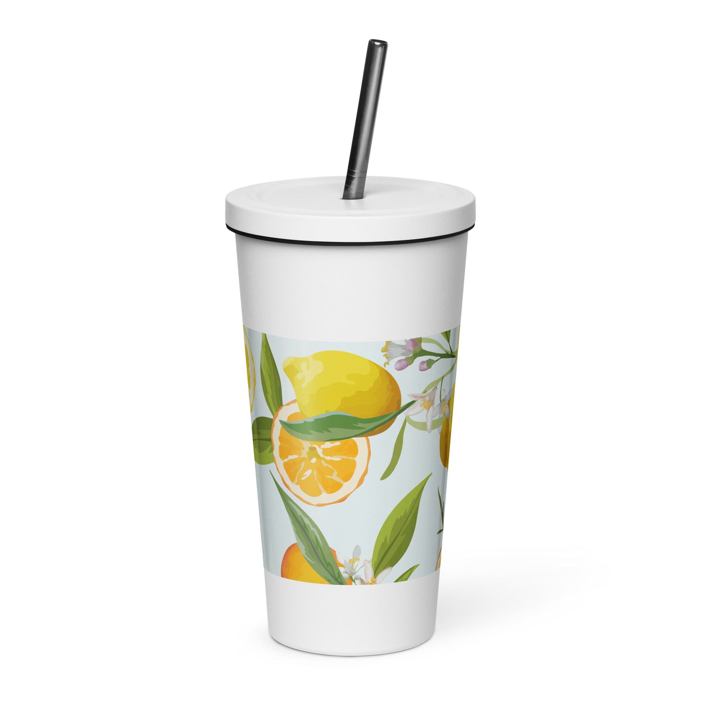 Citrus Insulated tumbler with a straw