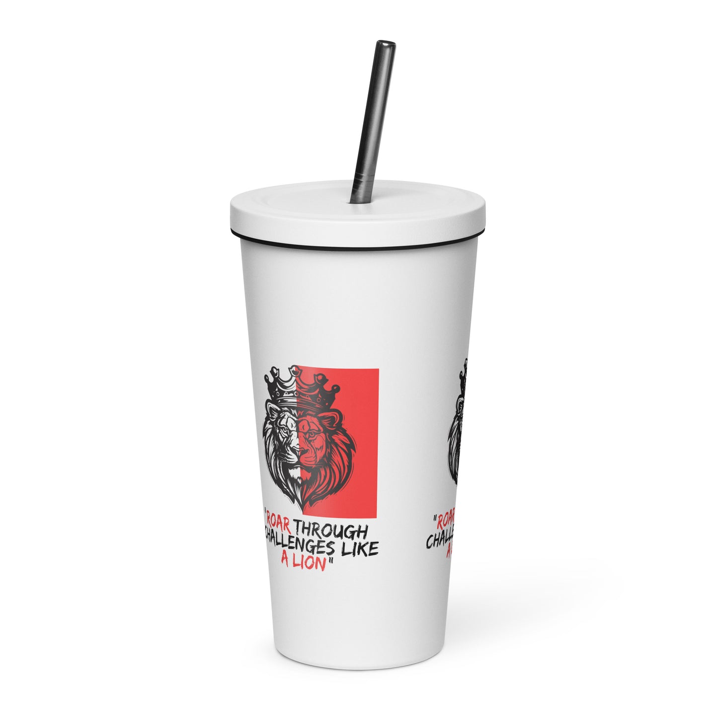 Lion Insulated tumbler with a straw