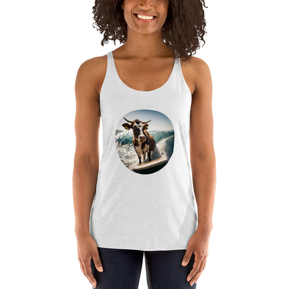 Surfing Cow Women's Racerback Tank