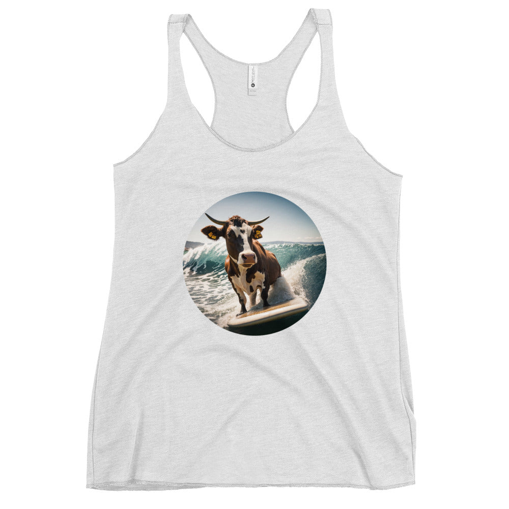 Surfing Cow Women's Racerback Tank