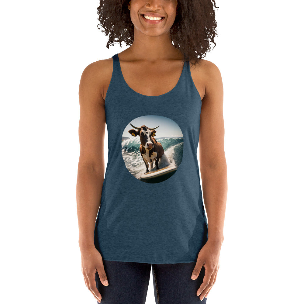 Surfing Cow Women's Racerback Tank