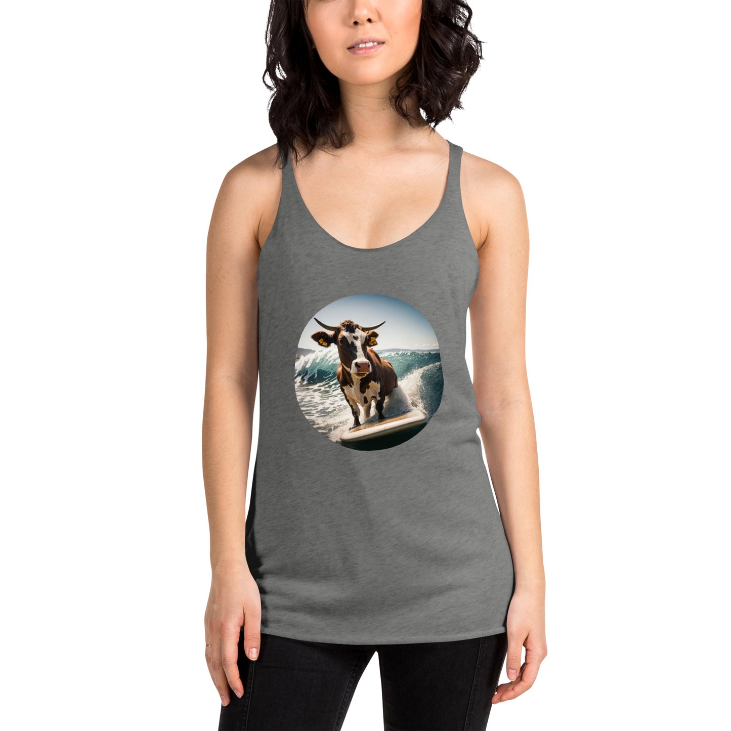 Surfing Cow Women's Racerback Tank