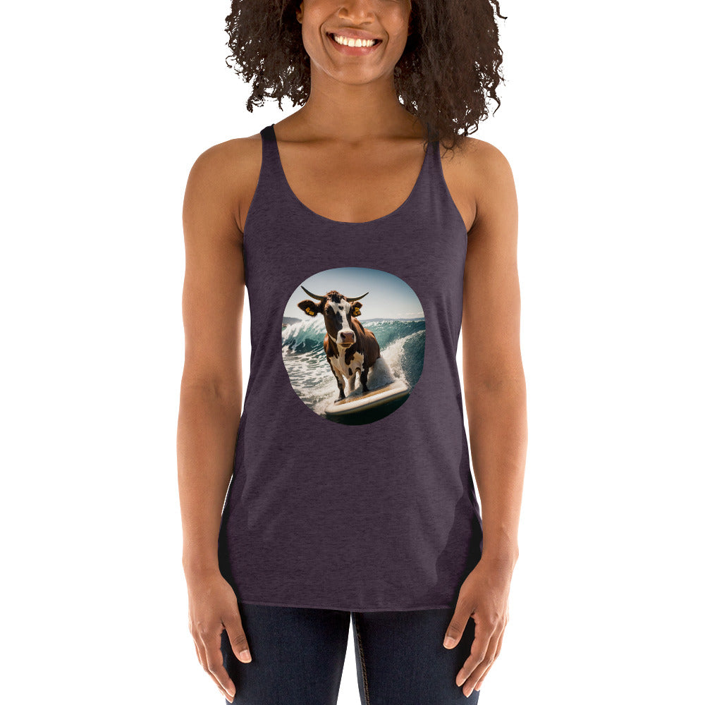 Surfing Cow Women's Racerback Tank