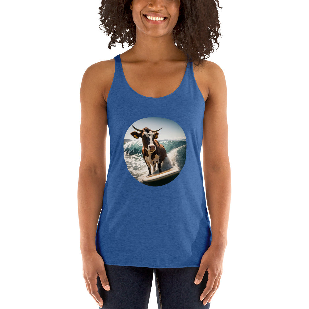 Surfing Cow Women's Racerback Tank