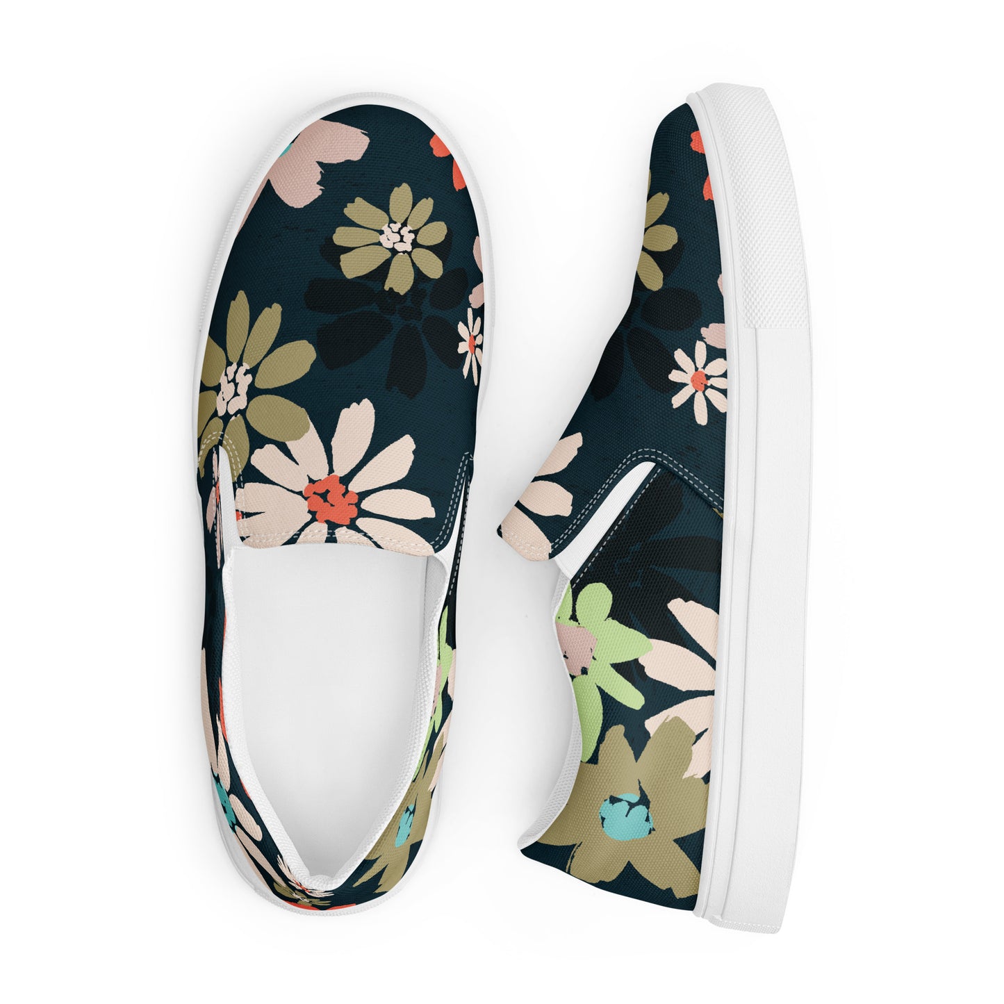 Women’s Black Floral slip-on canvas shoes